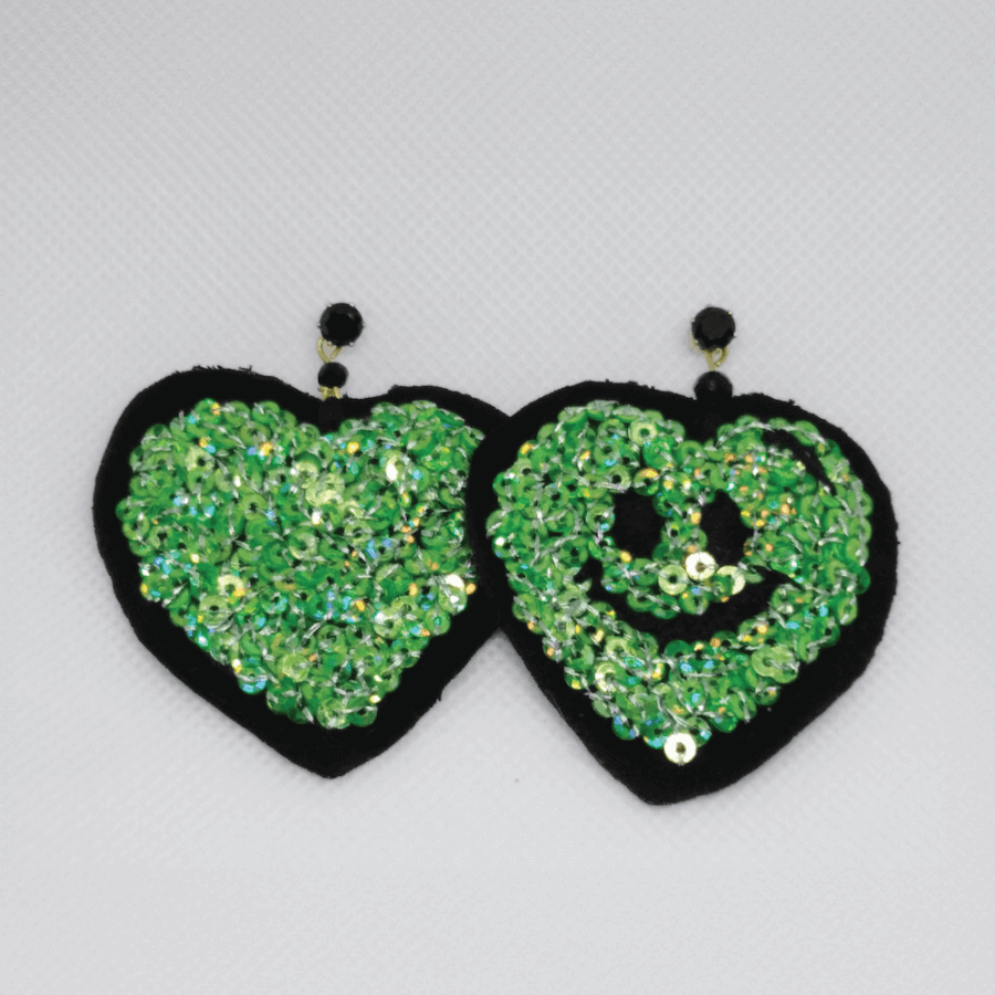 Florescent green heart shape earrings